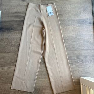 Zara Soft Pants. Knit wide-leg in Light Camel Brown. NWT. US S